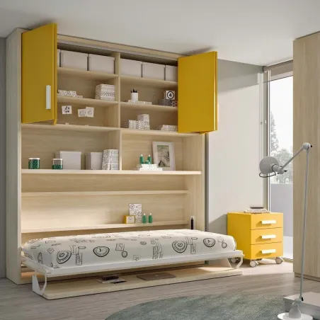 Cama abatible horizontal con estanterías en muebledescanso.com
