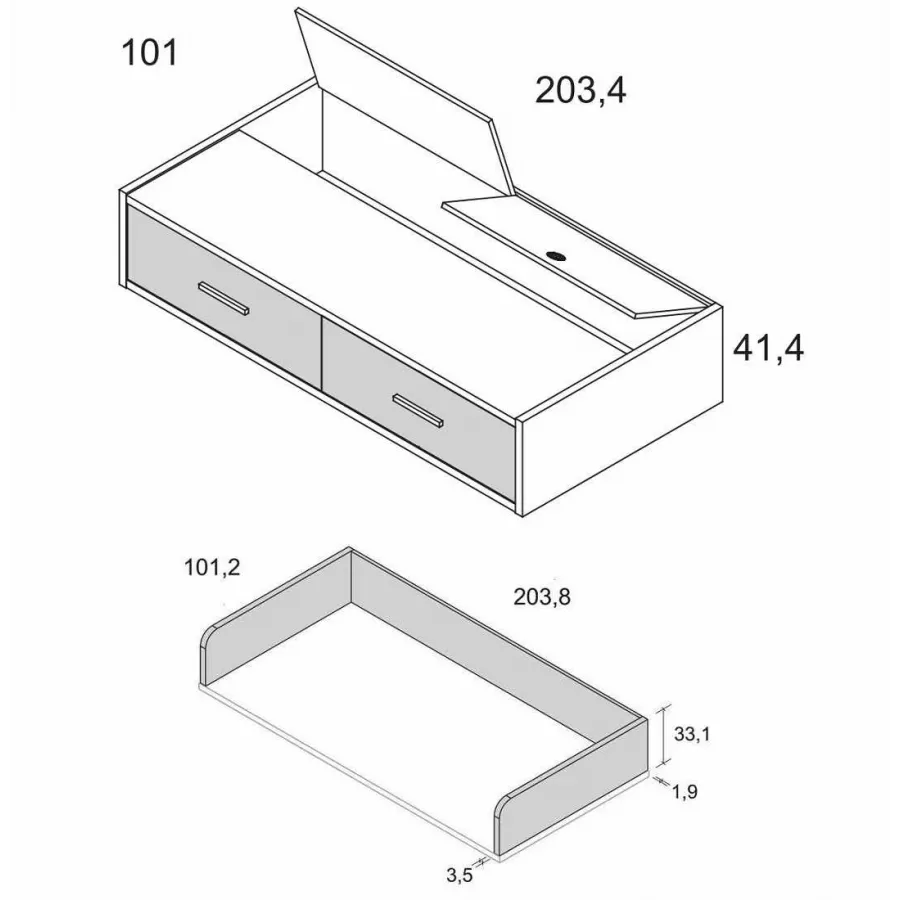 Cama juvenil con contenedores gran capacidad y guías de cierre auto