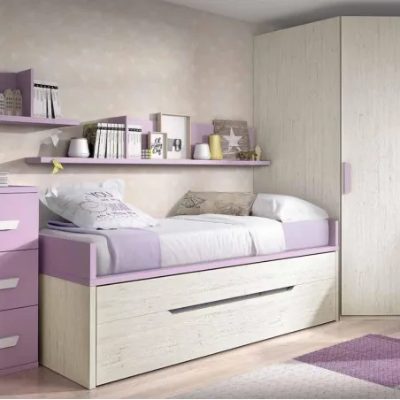 Compacto de frontal abatible con dos camas de 90x190 cm. con cajón canapé oculto