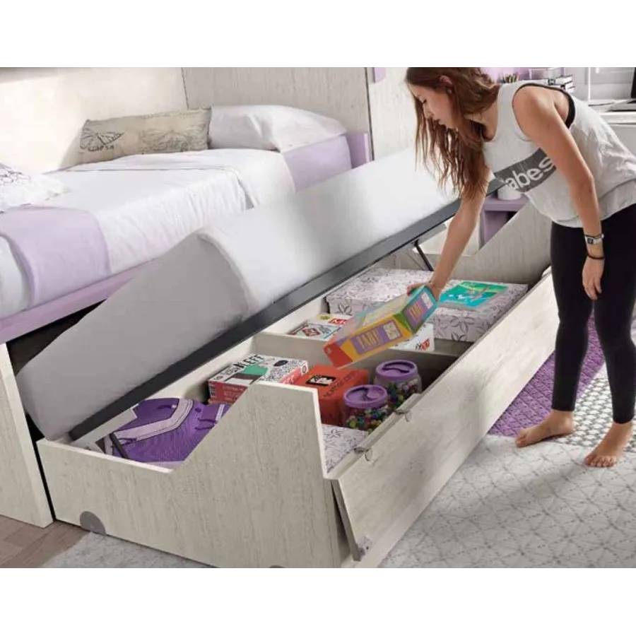 Compacto de frontal abatible con dos camas de 90x190 cm. con cajón canapé oculto