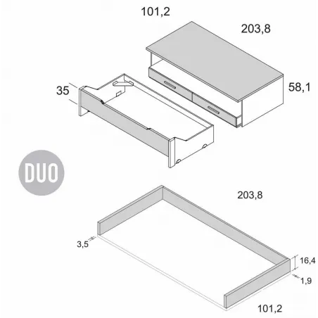 Compacto de perfil bajo con dos cajones de cierre amortiguado