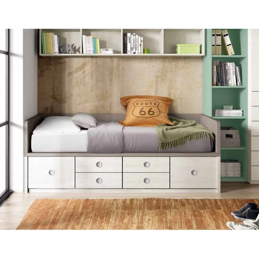 Cama nido con cuatro cajones y dos contenedores con sistemas de auto cierre