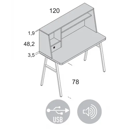 Escritorio con carga por usb y altavoz