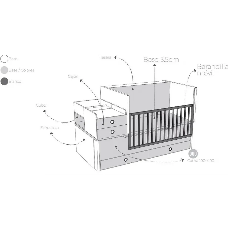 Composición armario y cuna convertible a dos camas nido