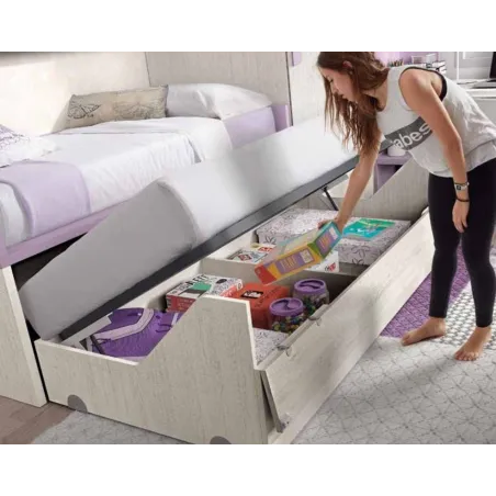 Dormitorio juvenil con cama compacta con canape y armario chaflan