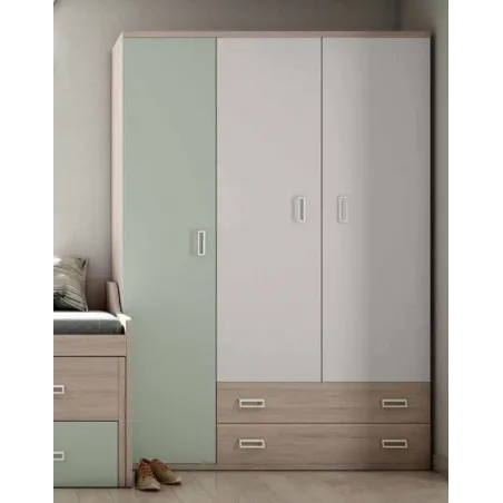 Armario juvenil tres puertas dos cajones