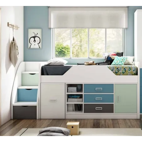 Cama compacta con cajones y escritorio oculto