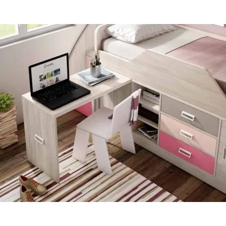 Cama compacta con cajones y escritorio oculto