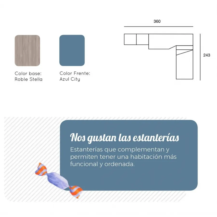 Dormitorio juvenil Lollipop con cama compacta