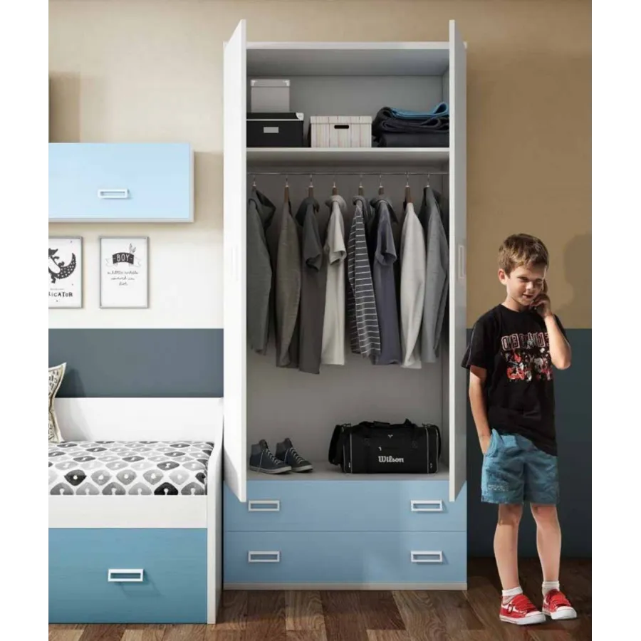 Dormitorio juvenil Lollipop con cama nido y armario