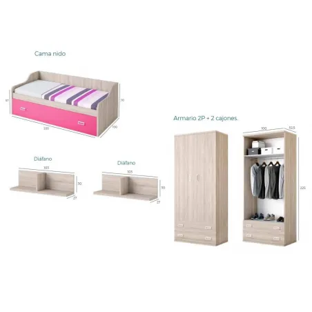 Dormitorio juvenil Lollipop con cama compacta