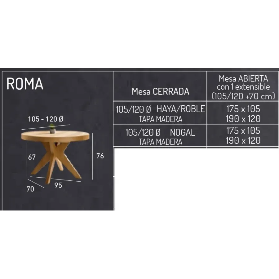 Mesa Roma extensible dos medidas