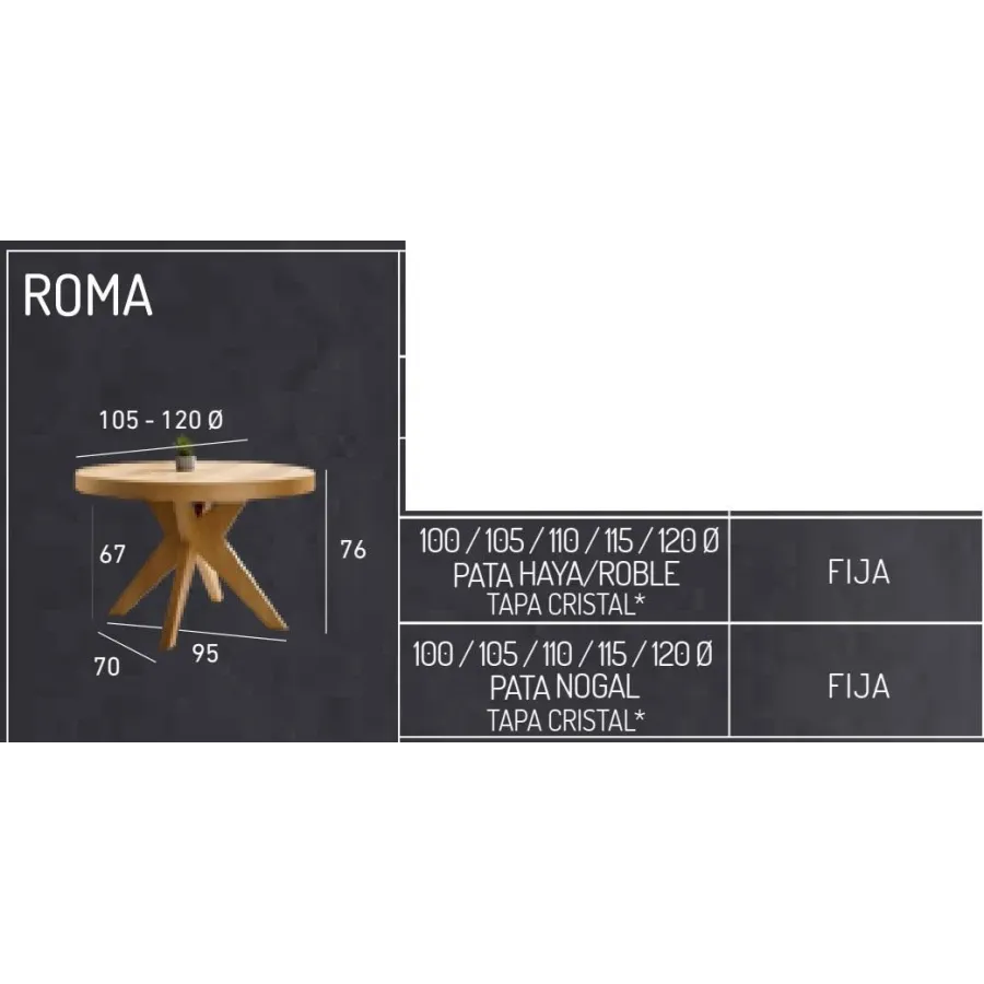 Mesa Roma fija tapa cristal multimedida
