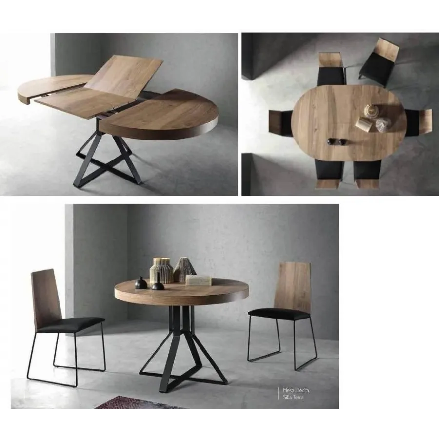 Mesa colonial redonda con pata metálica