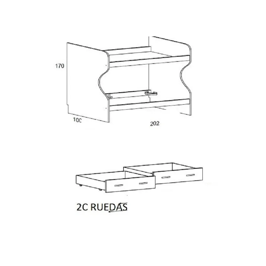 LITERA CON CAJONES DE RUEDAS