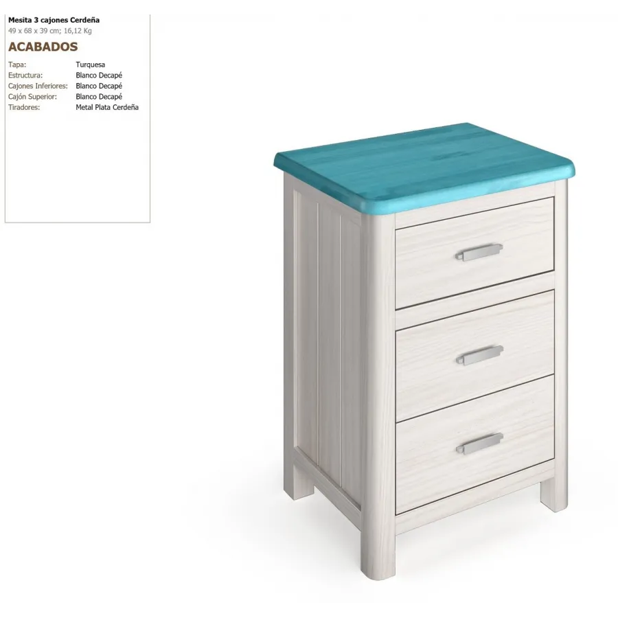 Mesita tres cajones colonial en MuebleDescanso.com