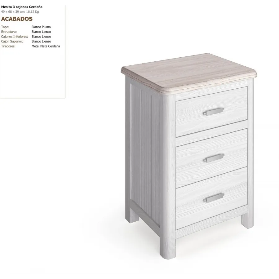 Mesita tres cajones colonial en MuebleDescanso.com