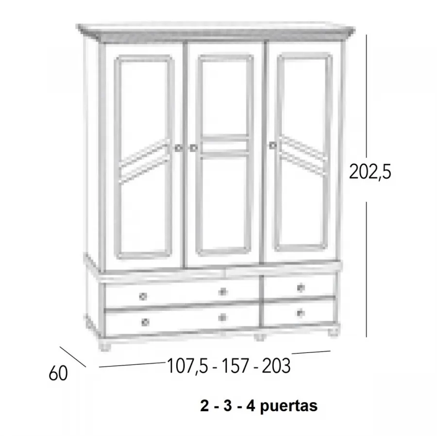 Armario juvenil 3 puertas modelo Provenza en Muebledescanso.com