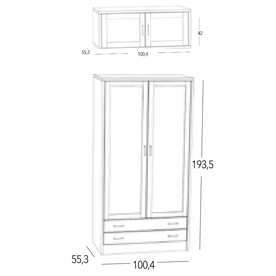 Armario modelo Coral 2 puertas macizas con altillo en Málaga