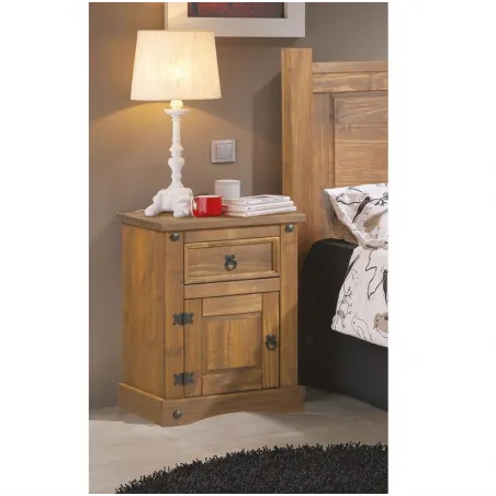MESITA DE NOCHE RUSTICA MADERA MACIZA 1P1C