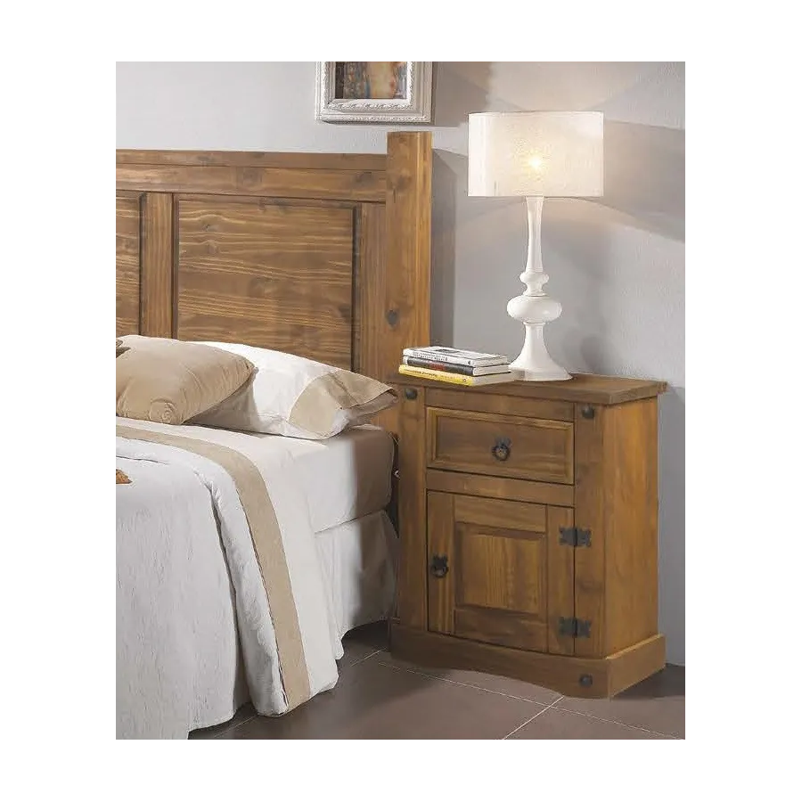 MESITA DE NOCHE RUSTICA MADERA MACIZA 1P1C