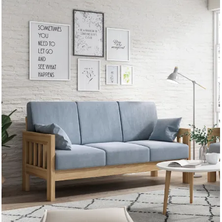 Sofá provenzal tres plazas madera vista