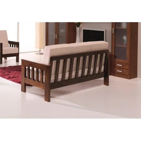 Sofá Colonial moderno tres plazas madera vista