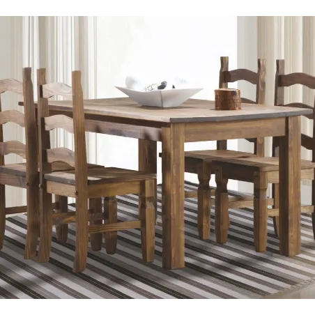 Mesa de comedor extensible rústica madera maciza NOGAL OSCURO