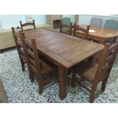 Conjunto de comedor con mesa extensible rústica madera maciza NOGAL OSCURO
