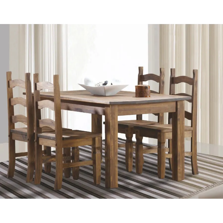 Conjunto de comedor con mesa extensible rústica madera maciza NOGAL OSCURO