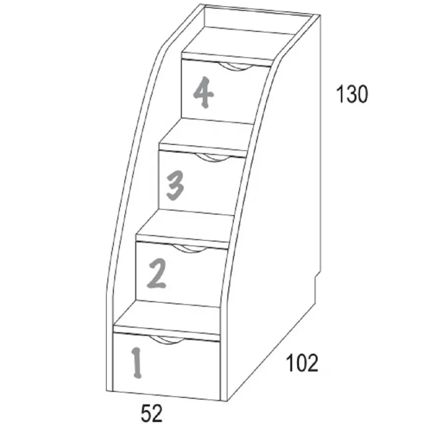 ESCALERA DE CAJONES JUVENIL CON GUIA METALICA
