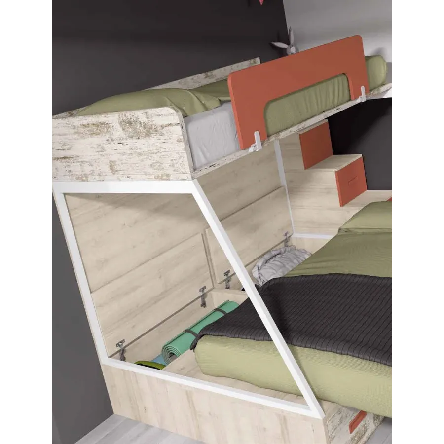 Litera con cama de matrimonio y cajones de cierre amortiguado