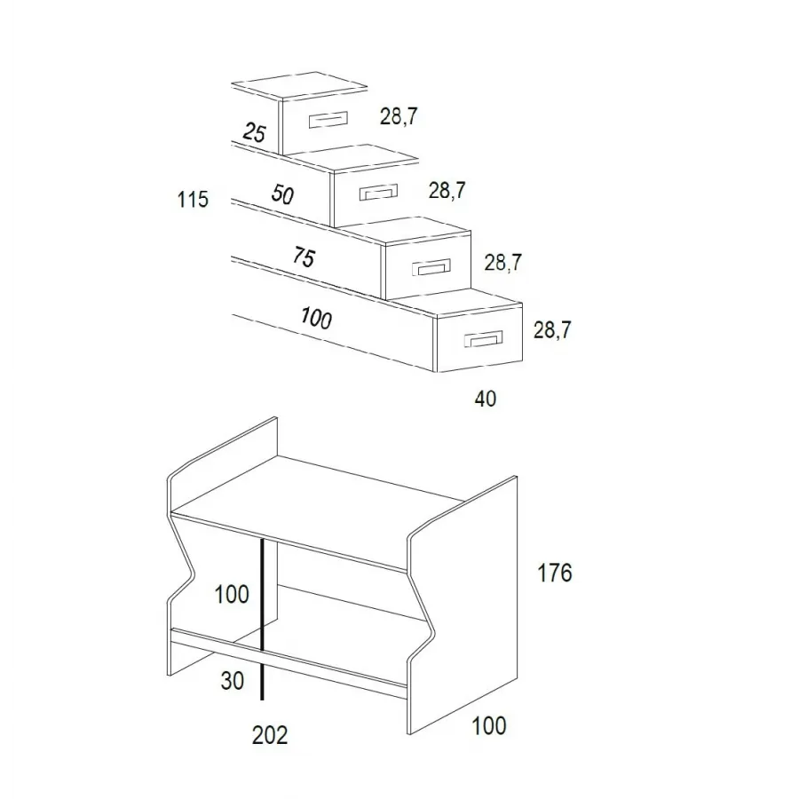 Litera con escritorio y cajonera