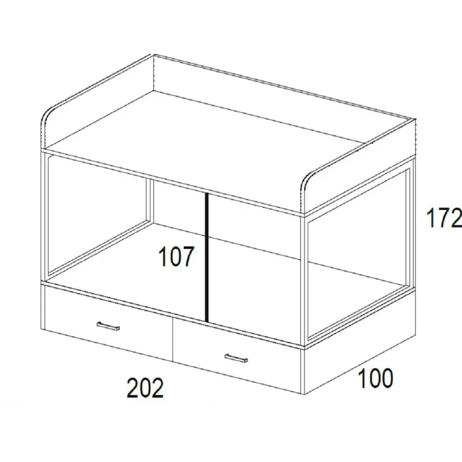 Litera con cama de matrimonio y cajones de cierre amortiguado