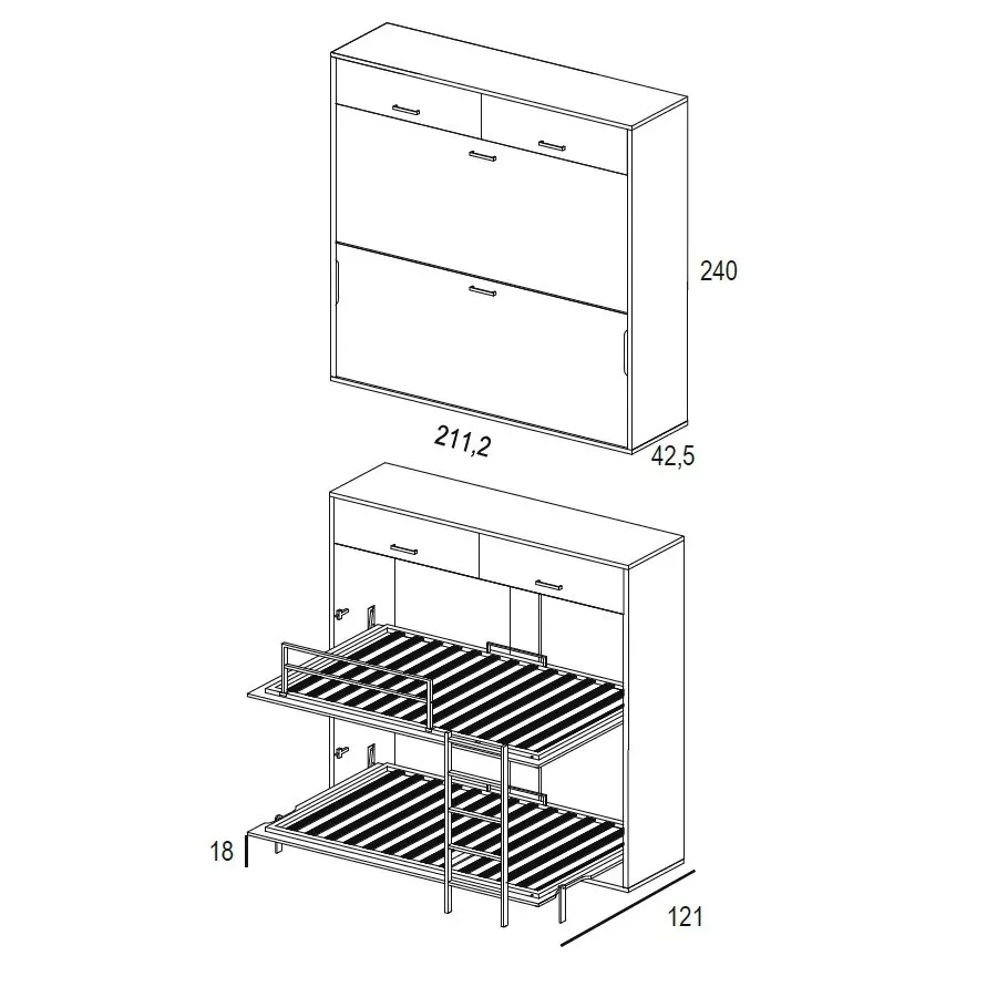 Litera abatible con altillo WT horizontal fondo 42,5