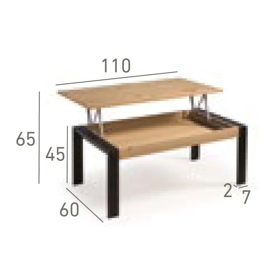 Mesa centro Tema melamina elevable a 65 cm.