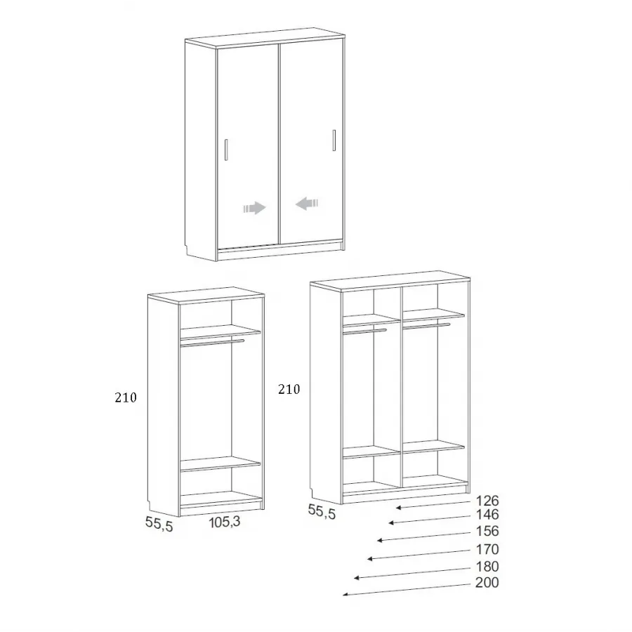 Armario corredera varias medidas altura 210