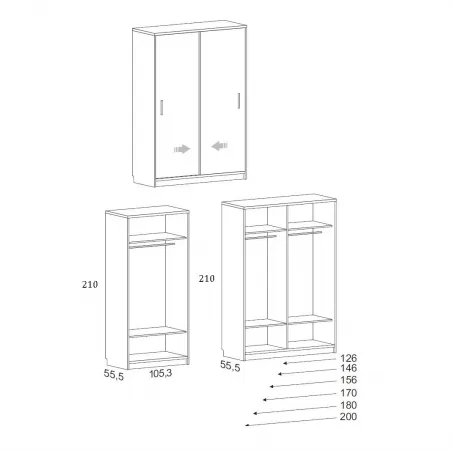 Armario corredera varias medidas altura 210