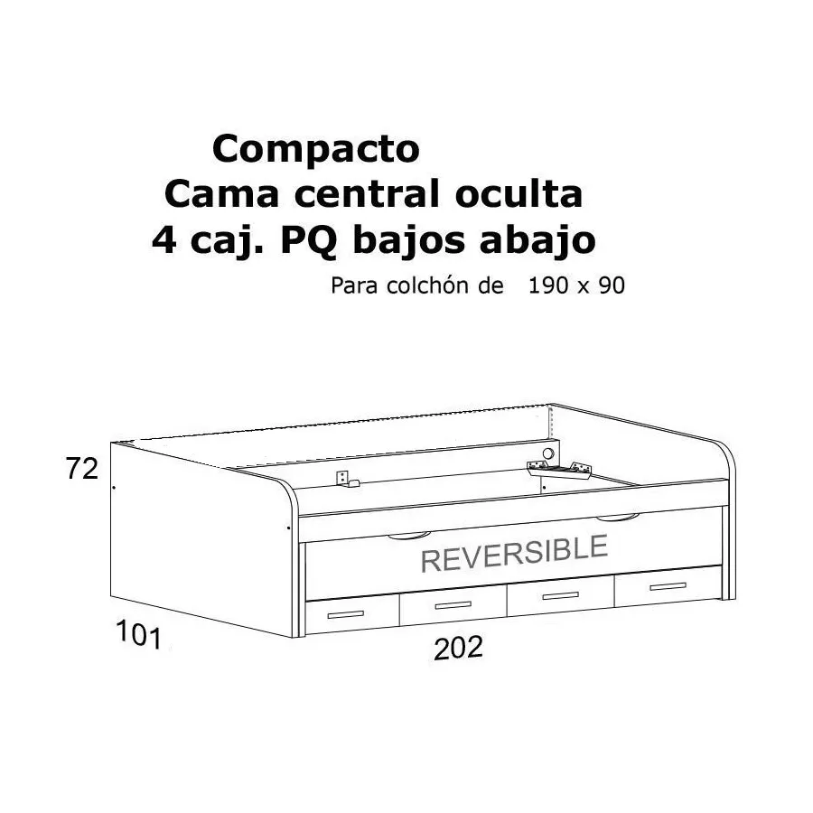 CAMA COMPACTA BAJA 105 CON CAJONES DE GUIA METALICA