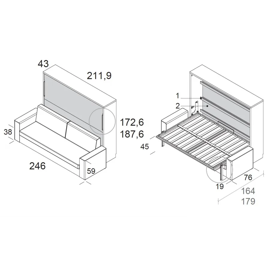 Cama abatible horizontal con sofá f43