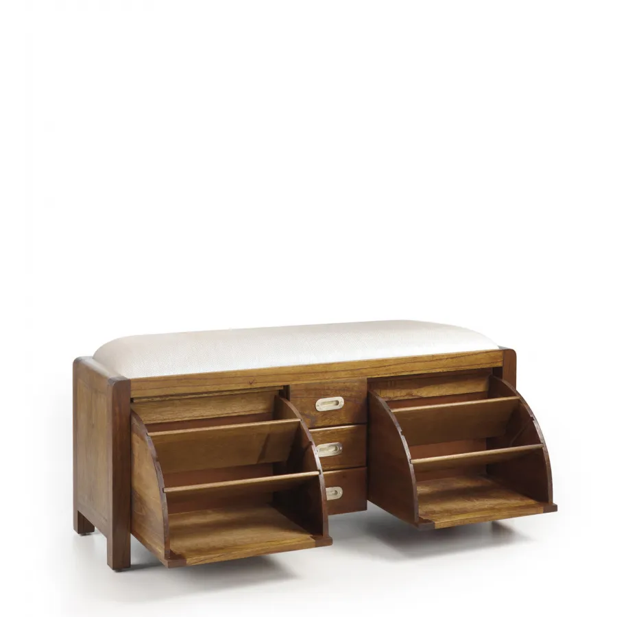 BANCO ZAPATERO FLASH 3 CAJONES 2 PUERTAS en madera mindi