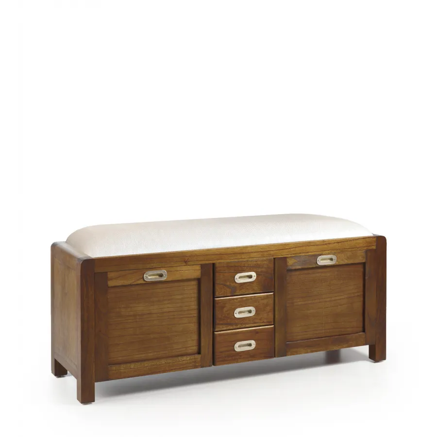 BANCO ZAPATERO FLASH 3 CAJONES 2 PUERTAS en madera mindi
