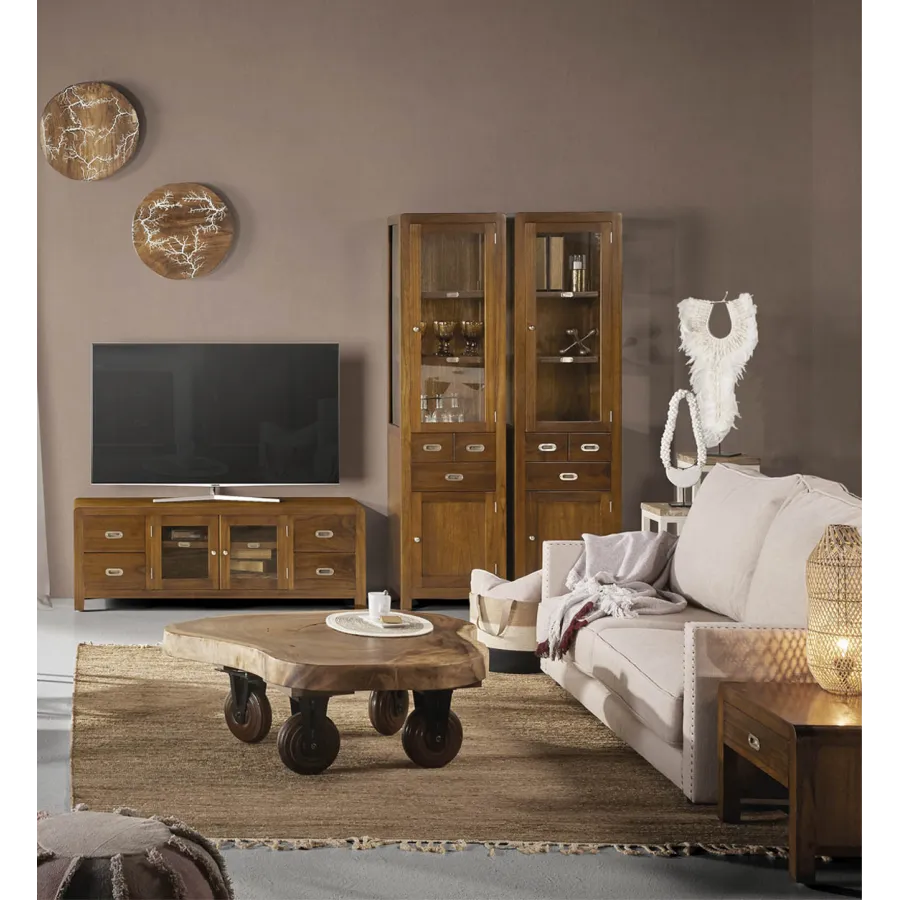 VITRINA FLASH 3 CAJONES 2 PUERTAS 2 ESTANTES en madera mindi