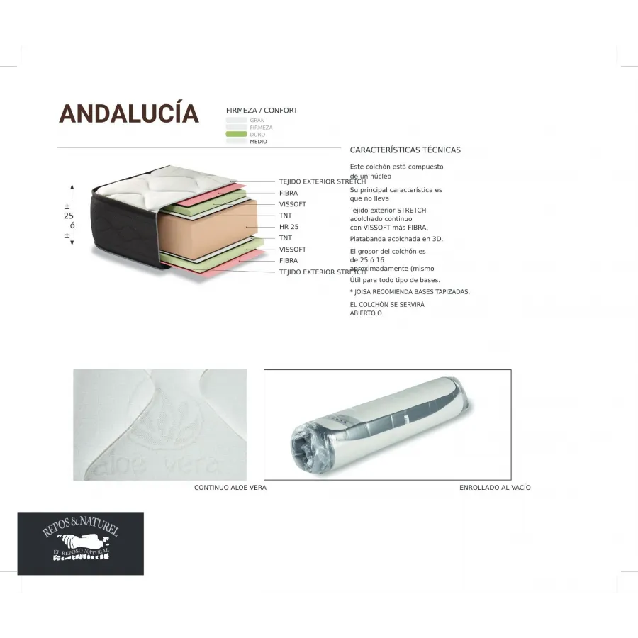 Colchón Andalucía en altura 25 diferentes Repos&Naturel