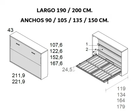 Abatible horizontal con estanterías en Mueble Descanso El Viso