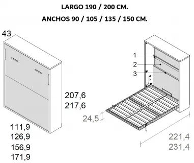 Cama vertical con estantería interior f43 en Mueble Descanso Málaga