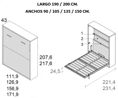 Cama vertical con estantería interior f43 en Mueble Descanso Málaga