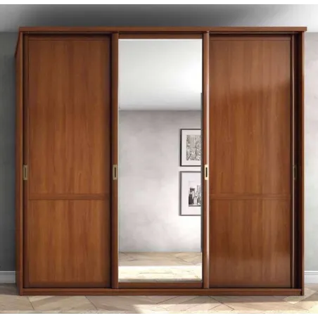 Armario corredera tres puertas puertas madera/espejo en diseño clásico con moldura