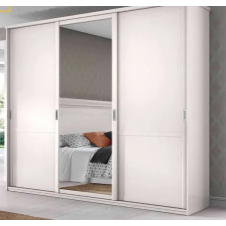 Armario corredera tres puertas puertas madera/espejo en diseño clásico con moldura