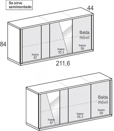 Aparador Diagonal Aire 4p 212 cm.